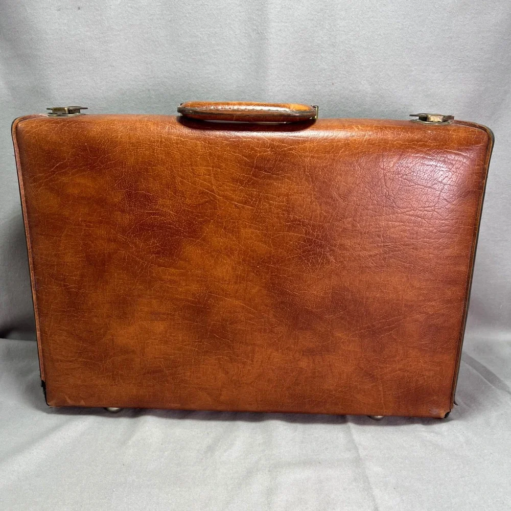 Vintage Airway Brown Leather 3 Dial Combination Briefcase Attaché Hard Shell